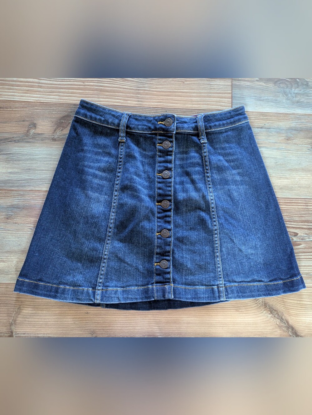 Cello Dark Medium Wash Denim Jean Button Down Mini Skirt Medium